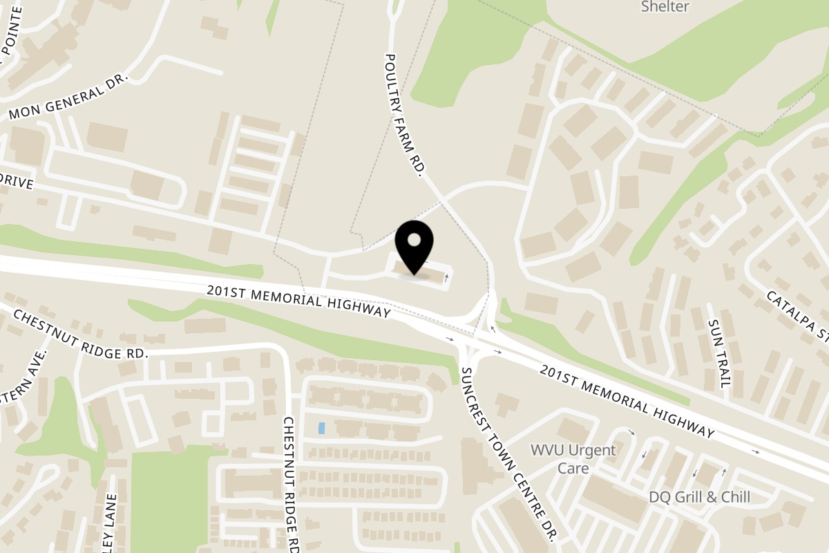 Map showing the location of Oryza Asian Grill Suncrest on 51 Donahue Dr in Morgantown